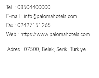 Paloma Grida Resort & Spa iletiim bilgileri